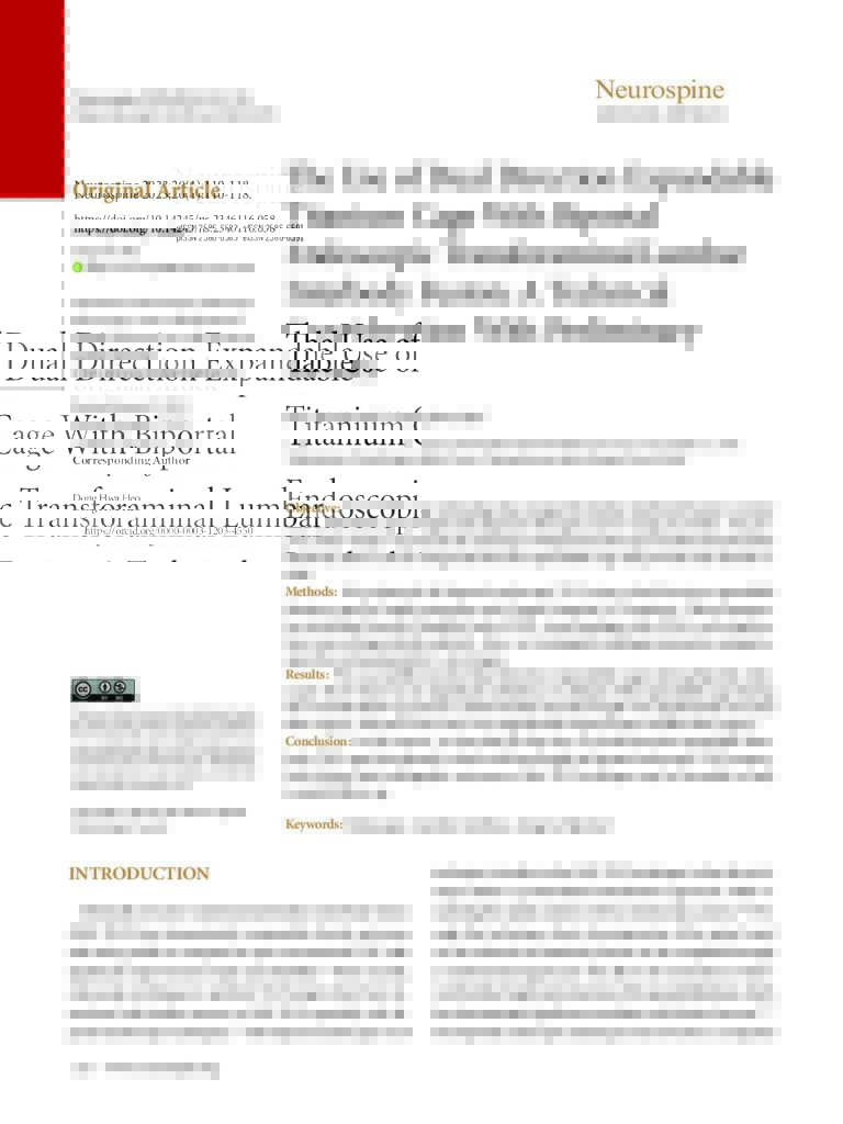 thumbnail of The Use of Dual Direction Expandable Titanium Cage With Biportal Endoscopic TLIF